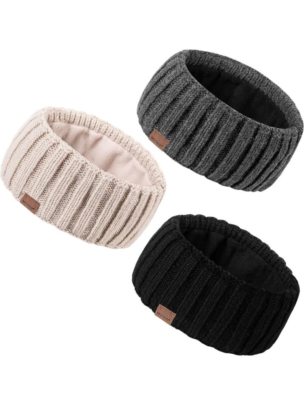 Cozy Winter Ear Warmers Headbands for Women - 3 Pack Thick Fleece Knit Set